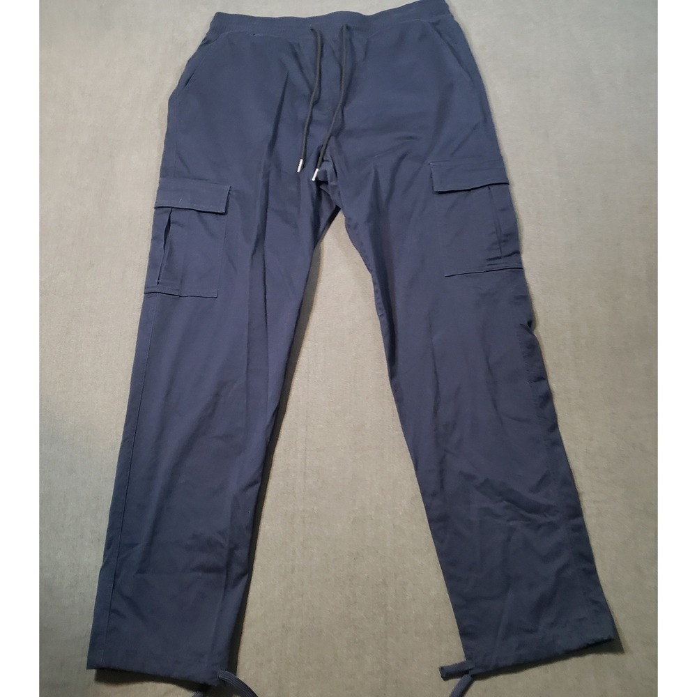 Hungson Cargo Pants Mens 34 Navy Blue Drawstring Elastic Waist Utility MP-2325